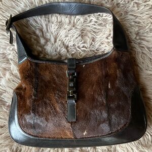 Gucci Jackie Bag Vintage Tom Ford ERA Y2K Chocolate Rare Animal print / fur